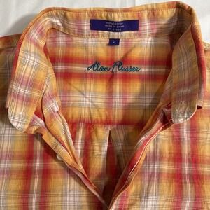 SHIRT Alan Flusser Men's XL Colorful Cotton Plaid Button Up Short Sleeve EUC